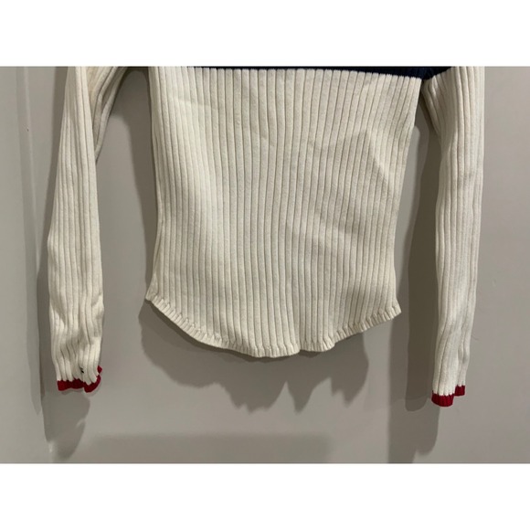 Tommy Hilfiger Womens Ribbed Long Sleeve Sweater Cream Navy Blue Size S - Picture 17 of 17